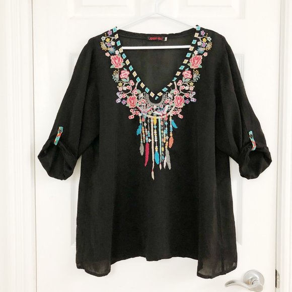 Rare Johnny Was Floral Embroidered Tunic Top - Picture 1 of 8